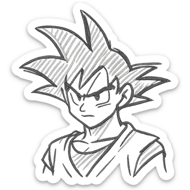 line art icon of GOKU, highlighting spiky hair and determined expression sticker