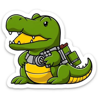 Battle crocodile with bombs, military alligator sticker