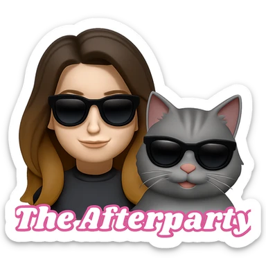 Change the woman's hair to brown ombre, keep everything else the same. The woman and the grey tabby cat are both wearing sunglasses, slightly smiling, and looking cool. Remove the background. The style should match the original image's look and feel. sticker