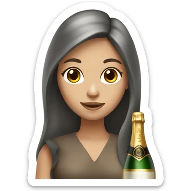 girl with long brown hair and grey eyes with bottle of champagne  sticker