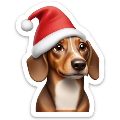 Weiner dog with a Christmas hat sticker