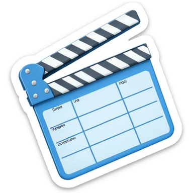 ultra simplified movie clapper with blue and white colors, two simple rectangles with a diagonal line sticker