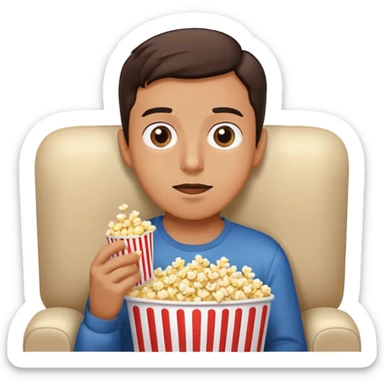 person watching TV with popcorn sticker
