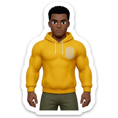 Black male look superstrong yellow hoodie and beige short letters G black g armsbi hair full body sticker