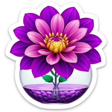 big realistic dahlia flowers in a clear vase with clear water sticker