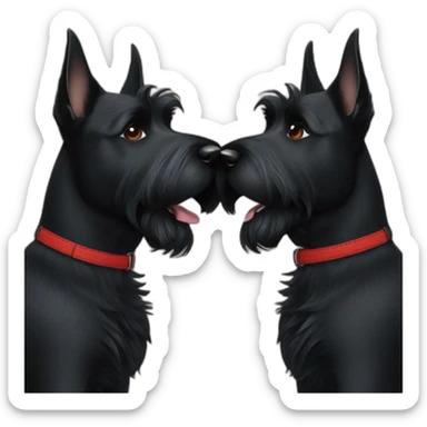 Two black Scottish terrier kissing one male one female sticker