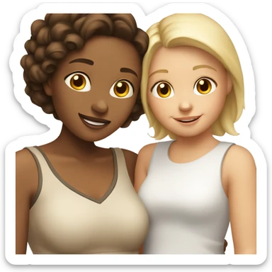 A mom and daughter smiling next to each other, mom is a brunette and daughter is a blonde sticker