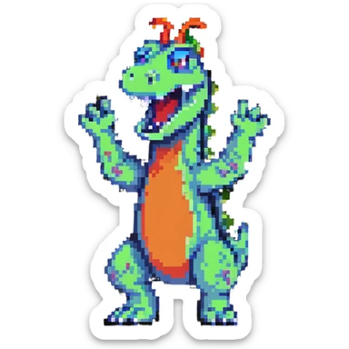 Reptar standing with arms up pixel art sticker