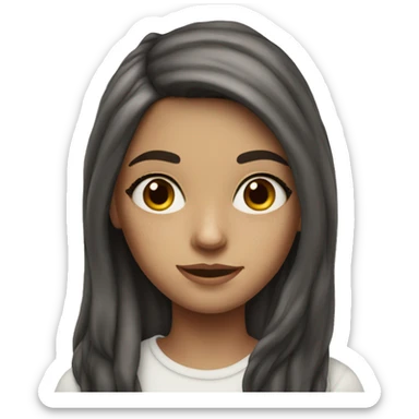 White teenage girl with long dark brown hair & freckles & a pricing sticker