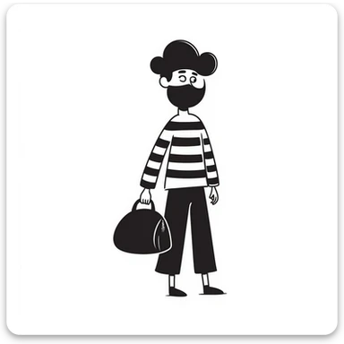 hand drawn doodle style robber with black mask and striped shirt sticker