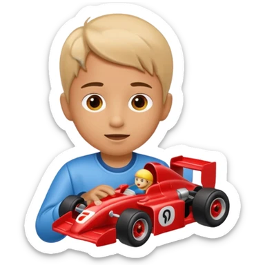 child playing with formula 1 toy car sticker
