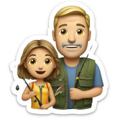 White dad and daughter fishing sticker