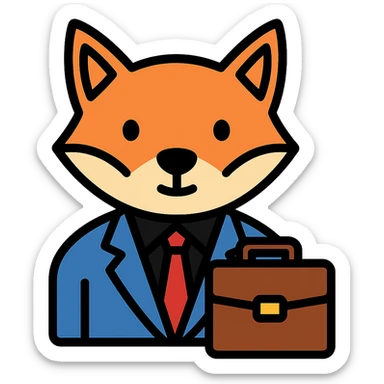 Add a briefcase to the fox in a business suit, keep the color outline icon style, no background. sticker