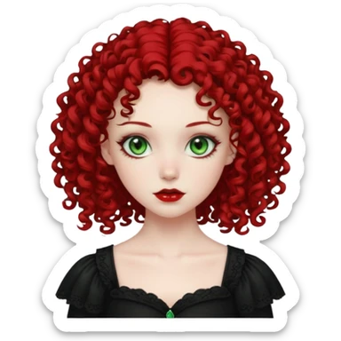 pale girl , From green eyes with curly hair to red shoulder, with the gothic and 2000s style sticker