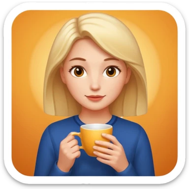 The woman holds a cup in her hands. There is a glow around the girl. sticker