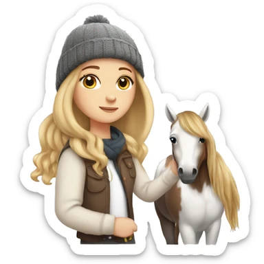 White girl with cute beanie and a horse  sticker