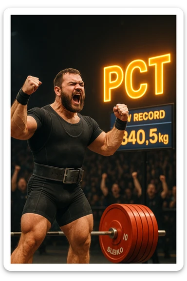 Powerlifter in gara che fa record grazie alla sua "PCT" sticker