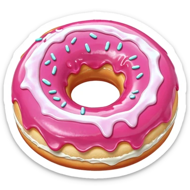 Pink donut with white icing running down and through it sticker
