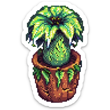 Audrey II, the carnivorous carnivorous plant from Little Shop of Horrors, pixel art style sticker