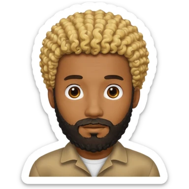 Black man with curly blonde hair and a black beard sticker