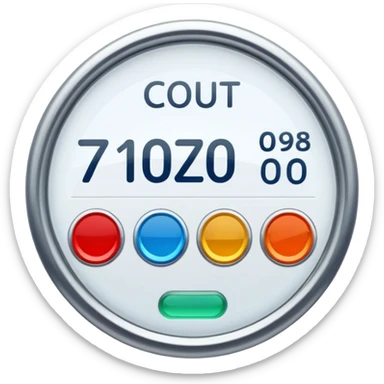 A clean, minimalist “credit counter” badge icon that communicates cumulative usage of design tokens (colours, font sizes, spacing) with an intentional economy of variation. sticker
