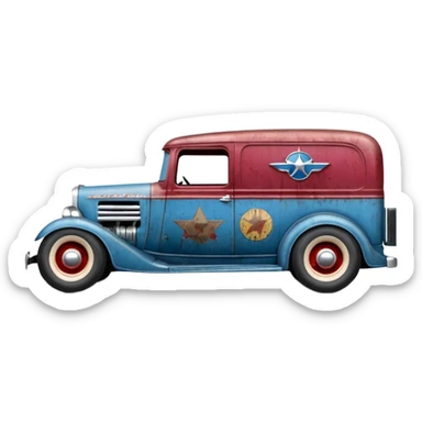 A 1934 body shell rustic old antique rat Chevrolet hot rodded moving van that’s blue and cherry pearl  sticker