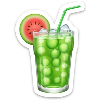 small cup of melon soda with ice cubes and a cherry on top sticker