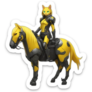 a yellow cat knight on a cyberpunk mech horse，full body sticker