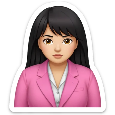 Latina girl with bangs and long layer hair black plus size with pink blazer sticker