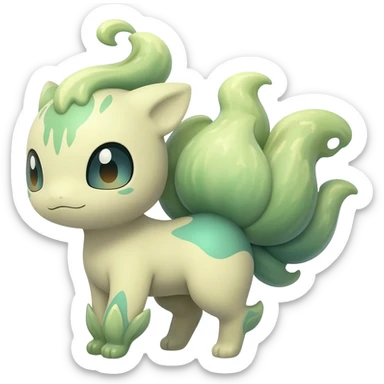 Pastel warm mossy floral elemental fantasy colorful-green-brown-gradient anime-styled edgy cool badass cute random Fakémon-creature, with random markings, full body sticker