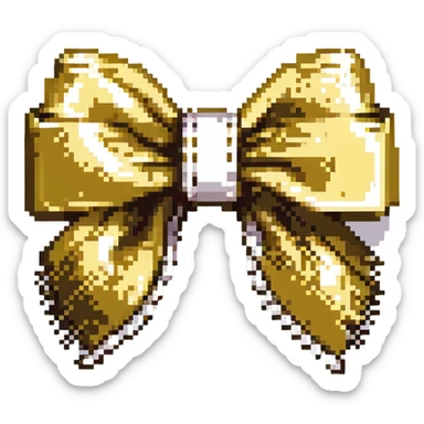 elegant bow with pearls and gold Chanel logo, glossy, monochrome, Pixel Art style sticker