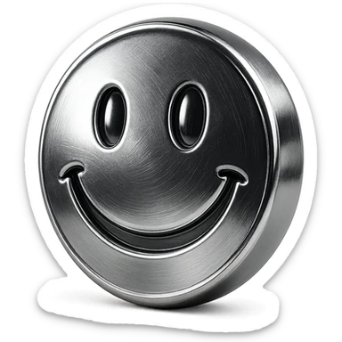 round polished chrome smiley face emoji with clean industrial metallic texture inspired by futuristic alloys metal-inspired set sticker