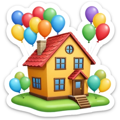 house with balloons on top sticker