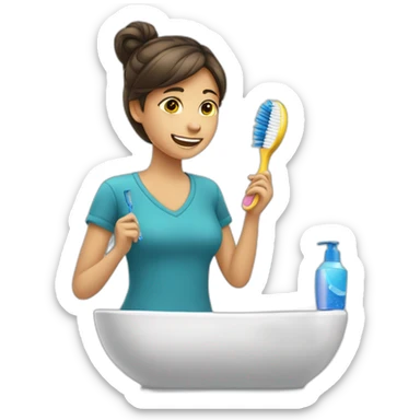 Fille tient une brosse a dents sticker