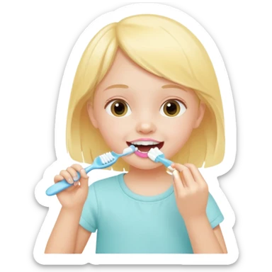 little girl brushing her teeth, pastel portrait, bright nourishing morning atmosphere, soft focus sticker