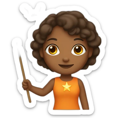 brown girl holding a orange star wand sticker