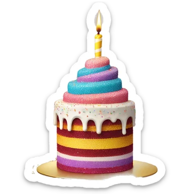 Realistic cake with colorful glitter sticker