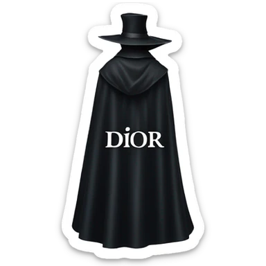 back profile of black magician, cape that says Dior, text Dior on the cape sticker