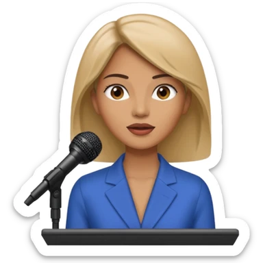 A woman speaks into a microphone, and there is a prompter screen in front of him. sticker