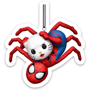 Hello kitty kissing Spider-Man while Spiderman is hanging upside down  sticker