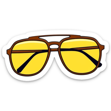 Vintage 70s sunglasses with yellow gradient lenses and thick brown plastic frames sticker