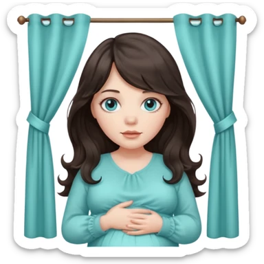 pregnant women, long dark brown wavy hair with curtain bangs, pale skin and grayish aquamarine coloured eyes sticker