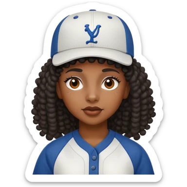 Black girl with curly mullet and a baseball cap on sticker