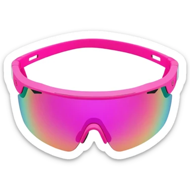 sporty neon pink shield visor sunglasses with thick frame and integrated strap, extremely robust design, substantial build, one-piece mirrored lens sticker