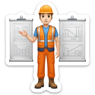 RAILWAY ENGINEER ORANGE VEST, TROUSERS, BOOTS, WITH PLANS sticker