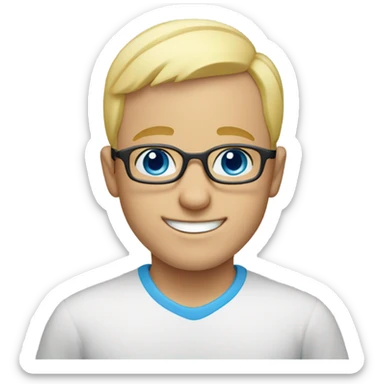 bald blonde boy smiling at viewer with blue eyes and glasses sticker