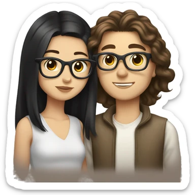 White boy black hair glasses kissing white girl brown hair brown eyes sticker