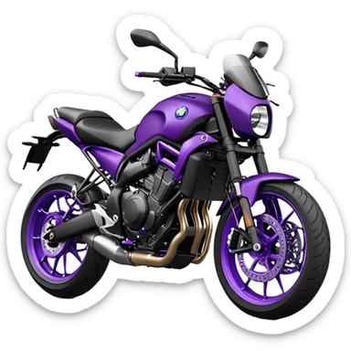 Créer un emoji copiable sur mon système iOS avec une moto mt07 noir mate nacré violet foncée. Mets une nuance intense de le violet foncée et le style de la mt07 doit être en roadster. Ok la couleur violet doit être iridescente sur le noir mat.  sticker