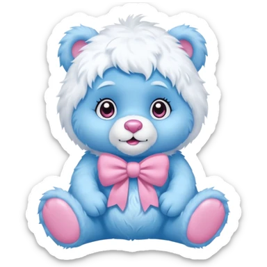 blue girl care bear yeti with bow sticker