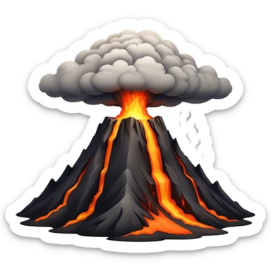 Cinematic Realistic Volcano Emoji, Powerful and awe-inspiring, with molten lava flowing from its jagged, smoking peak, casting an orange glow in the surrounding darkness. The landscape around it is barren and rocky, with clouds of ash rising into the sky. Soft glowing outline, capturing the essence of raw power and fiery energy in a towering volcano. sticker